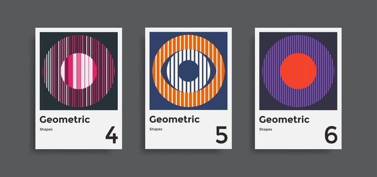 Minimal abstract posters set. Covers templates collection with graphic geometric shapes elements. Applicable for brochures, posters, covers and banners. Vector illustrations