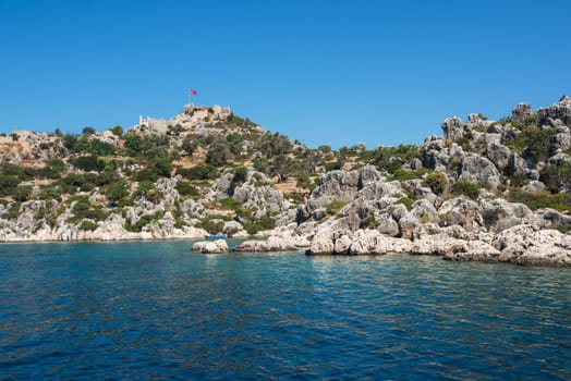 Sea, near ruins of the ancient city on the Kekova island, Turkey