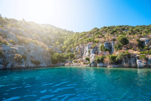 Sea, near ruins of the ancient city on the Kekova island, Turkey