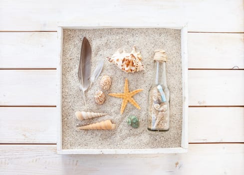 Beach holiday / summer holiday concept with sand and shells