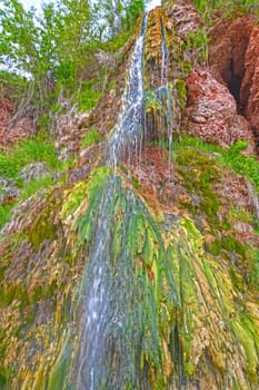 Hot Spring Waterfall with Colorful Algae in Hot Springs, Sputh Dakota
