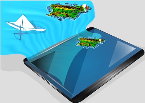 navigation and transit consept. abstract map, water and paper boat