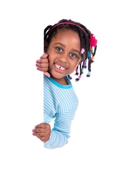Happy young girl posing with big board