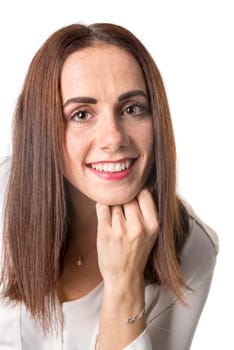 Casual young woman isolated in a white background
