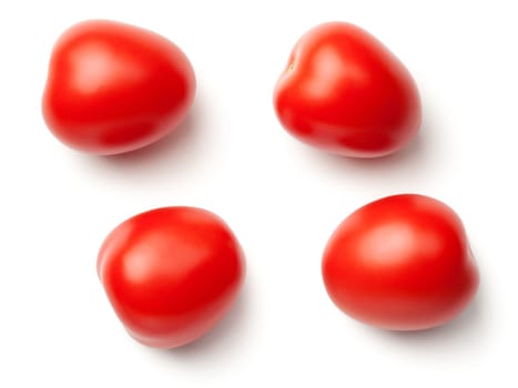 plum tomatoes isolated on white background with natural shadow. top view
