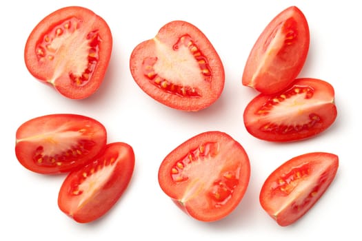 fresh tomatoes isolated on white background with natural shadow. top view