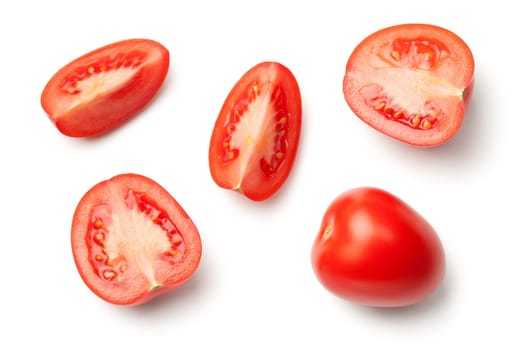 fresh tomatoes isolated on white background with natural shadow. top view