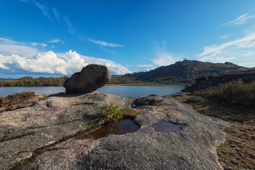 Beauty view on Kolyvan lake - a lake at the foot of the northern slope of the Kolyvan Ridge in the Altai Territory of Russia