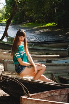 portrait attractive women in sports T-shirt Posing
