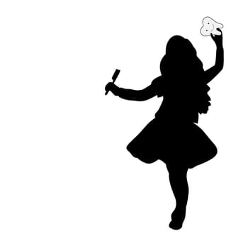 Silhouette girl holds tooth and toothbrush. World Dentist Day. Stomatology. Vector Illustration