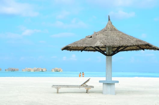 Beautiful and white sand beach at Maldives island. Travel and Vacation.