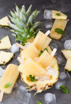 Homemade popsicles with fresh pineapple