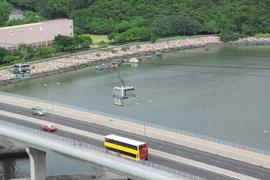 downtown city and traffic bridge