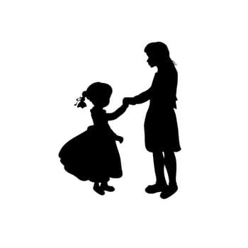 Silhouette family girl with sister. Vector illustration