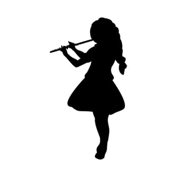Silhouette girl music playing flute. Vector illustration