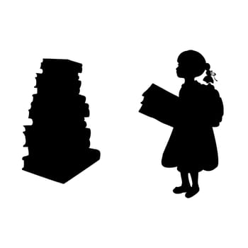 Silhouette of girl reading books. Vector illustration