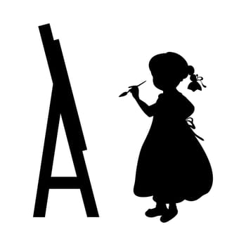 Silhouette girl artist paints on canvas. Vector illustration