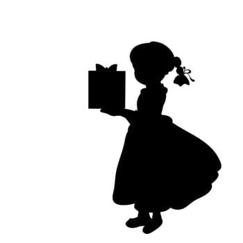 Silhouette girl holiday holding a gift. Vector illustration