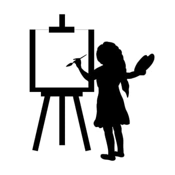 Silhouette girl artist paints on canvas. Vector illustration