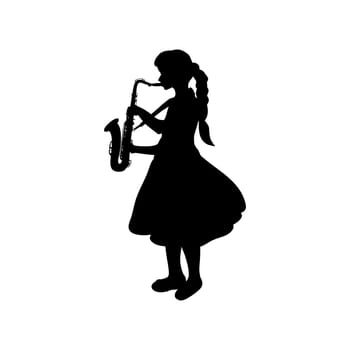 Silhouette girl music playing the saxophone. Vector illustration