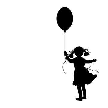 Silhouette girl holiday hand balloon. Vector illustration