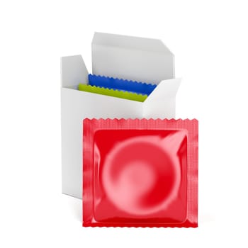 3D illustration of condoms on white background