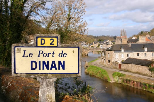 The harbor on the banks of the Rance river of the medieval city of Dinan, France