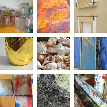 Nine pictures with art from the Werkraum