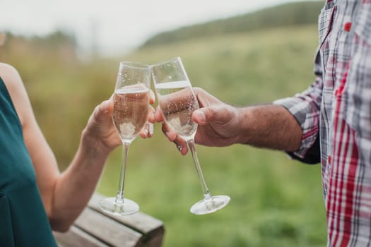 Close-up of celebratory toast with champagne.
