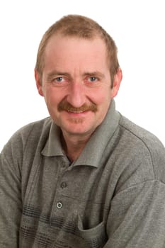 Portrait of laughing man freely on a white background