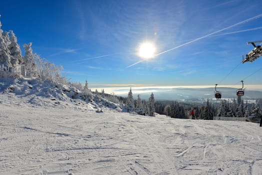 Winter landscape,winter sports,snow-covered landscape at the Ochsenkopf