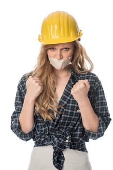 Female craftsman clenes her fists