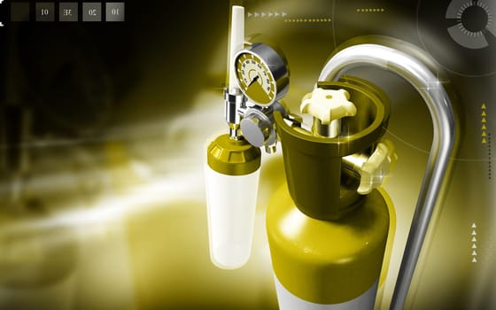 Digital illustration of oxygen cylinder in colour background