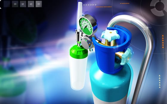 Digital illustration of oxygen cylinder in colour background