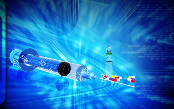 Digital illustration of syringe in colour background