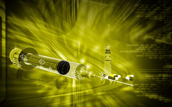 Digital illustration of syringe in colour background