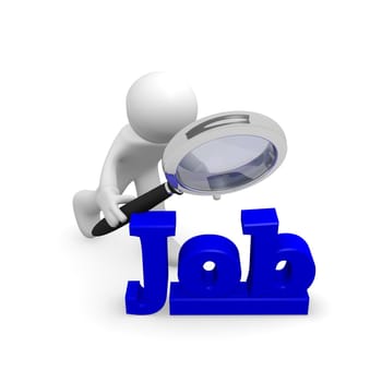 3d man with a magnifying glass searching a new job