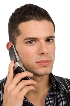 young casual man on the phone, isolated on white