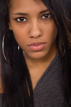 young beautiful woman closeup portrait, studio shot