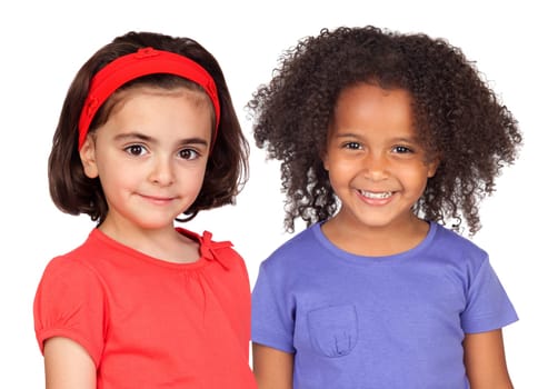 Two pretty girls isolated on a white background