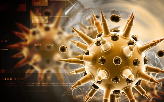 Digital illustration of Flu virus in colour background
