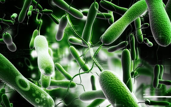 Digital illustration of cholera bacteria in colour background