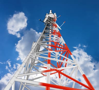 Modern telecommunications tower against the sky. 3d rendering.