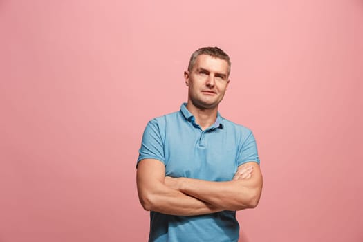Remember all. Let me think. Doubt concept. Doubtful, thoughtful man remembering something. Young emotional man. Human emotions, facial expression concept. Studio. Isolated on trendy pink. Front