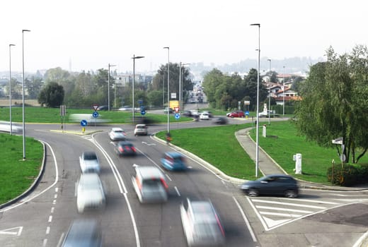 Road traffic at roundabout junction