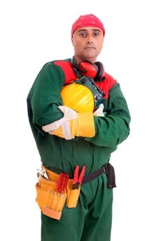 Construction worker isolated in white