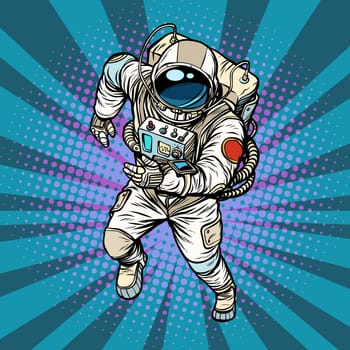astronaut runs, the hero of space. Pop art retro vector illustration comic cartoon vintage kitsch drawing