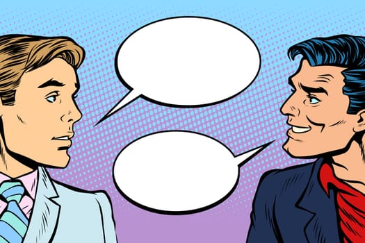 two men dialogue. Pop art retro vector illustration comic cartoon vintage kitsch drawing