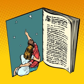Couple in love young man and girl. Book novel fairy tale dream. Pop art retro vector illustration comic cartoon vintage kitsch drawing