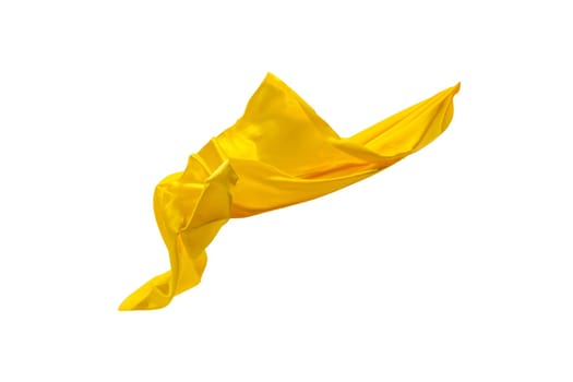 Smooth elegant transparent yellow cloth isolated or separated on white studio background. Texture of flying fabric.